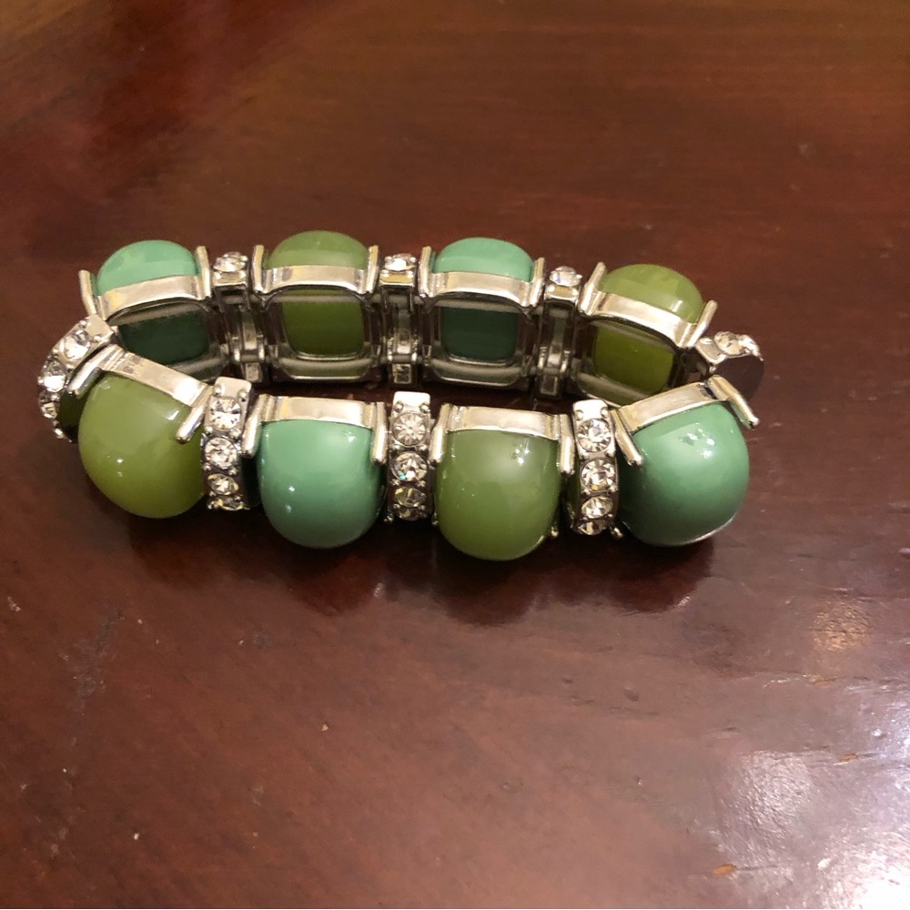 Accented Chunky Beaded Stretched Bracelet Women's Jade/Silver - Picture 7 of 10